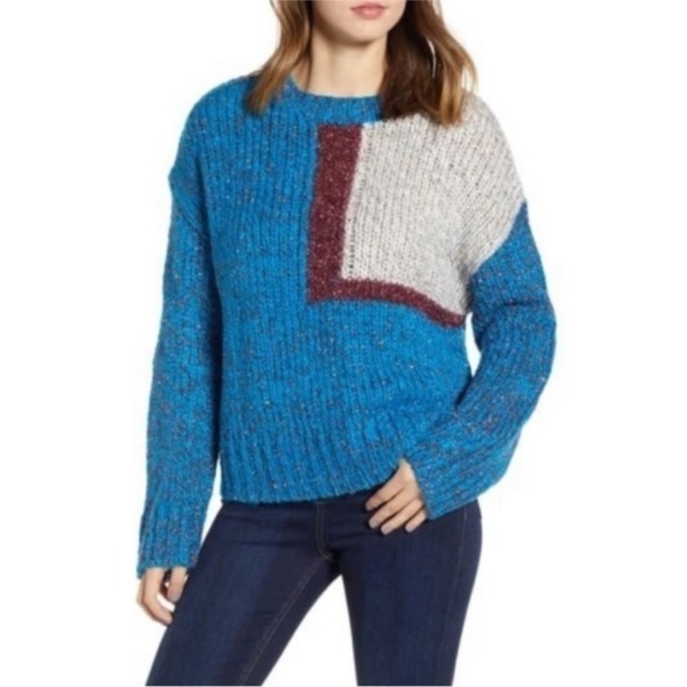 Prima metallic geometric sparkle chunky knit long sleeve sweater size Medium